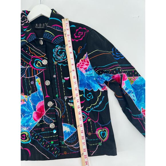 New Direction Vintage Jacket Womens XL Black Floral Heart Embroidered Button - Picture 15 of 16